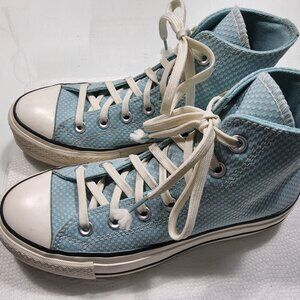 Converse Baby Blue White  Checkered Women’s High-Top Sneakers Size 6 NEW